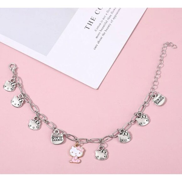 Hello Kitty Silver Charm Bracelet Adjustable Dangle Chain Jewelry Women & Girls - Picture 3 of 3